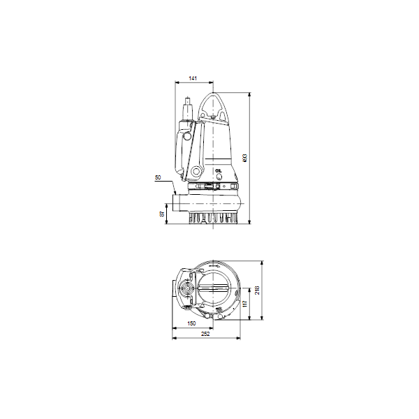 Дренажный погружной канализационный насос Grundfos для канализаций DP10.50.09.E.EX.2.1.502 артикул 96877479 – габаритный чертеж