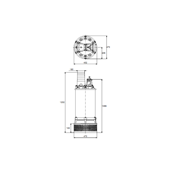 Дренажный погружной канализационный насос Grundfos для канализаций DWK.E.10.150.220.5.1E.R артикул 96925992 – габаритный чертеж