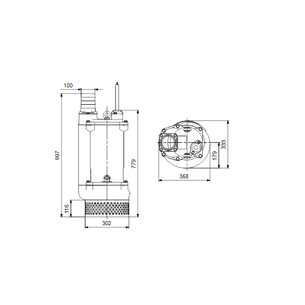 Дренажный погружной канализационный насос Grundfos для канализаций DWK.O.13.100.110.5.1E.R артикул 96926087 – габаритный чертеж