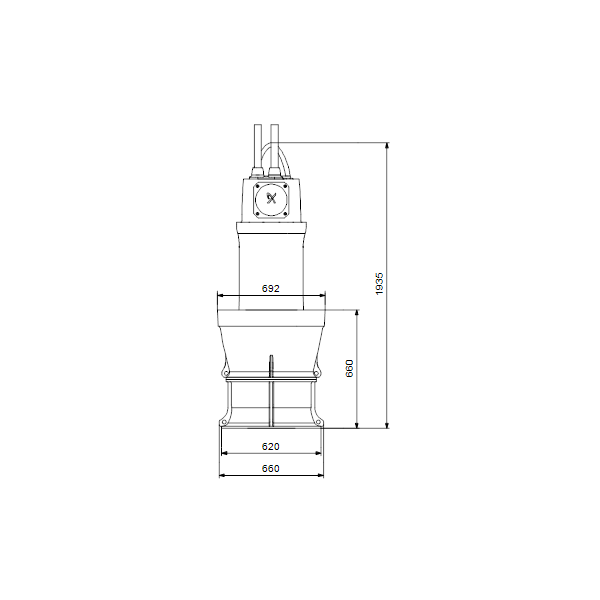 Дренажный погружной насос Grundfos для канализаций и водозабора KPL.700.37.8.T.50.23.E.40 артикул 99265771 – габаритный чертеж