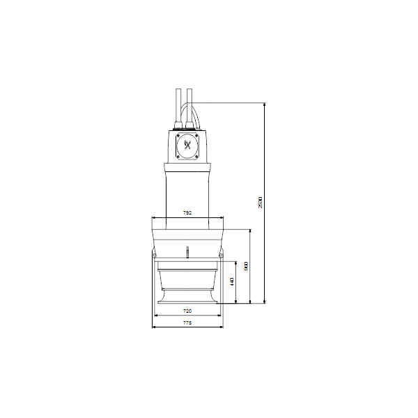 Дренажный погружной насос Grundfos для канализаций и водозабора KWM.800.110.6.T.50.475.M.40 артикул 99301543 – габаритный чертеж