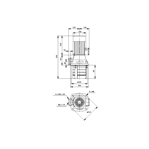 Полупогружной насос Grundfos MTH 12-20/2 A-W-A-AUUV артикул 45941522 – габаритный чертеж