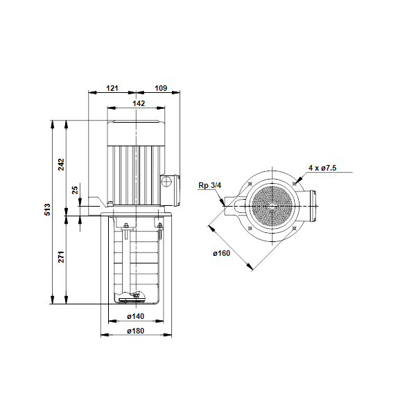 Полупогружной насос Grundfos MTH2-100/8 A-W-A-AUUV артикул 43643208 – габаритный чертеж