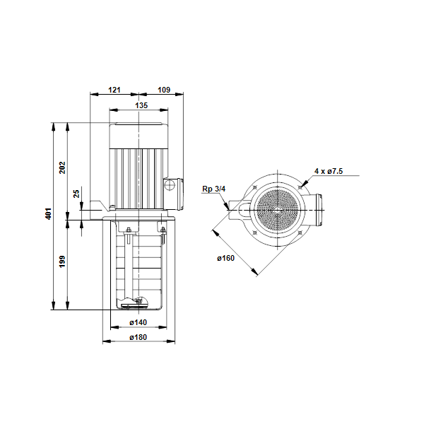 Полупогружной насос Grundfos MTH2-60/1 A-W-I-AQQV артикул 43681161 – габаритный чертеж