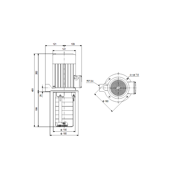 Полупогружной насос Grundfos MTH 8-3/2-1 A-W-A-AQQV артикул 98891482 – габаритный чертеж