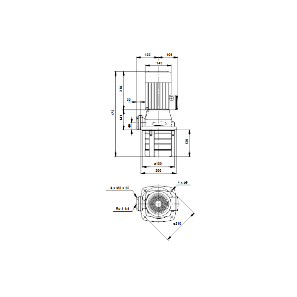 Полупогружной насос Grundfos MTH 8-40/2 A-W-A-AUUV артикул 42942542 – габаритный чертеж