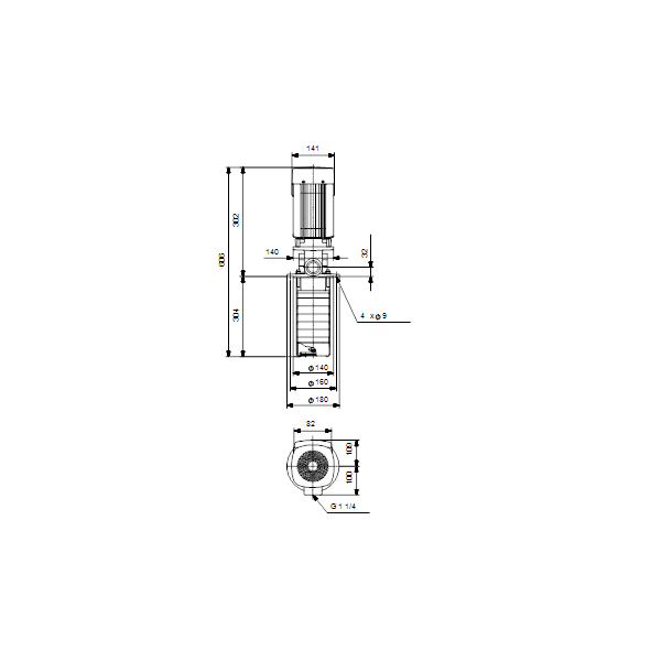 Полупогружной насос Grundfos MTR 1-10/10 A-W-I-HUUV артикул 96518619 – габаритный чертеж