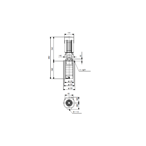 Полупогружной насос Grundfos MTR 1-12/12 A-W-I-HUUV артикул 96518621 – габаритный чертеж