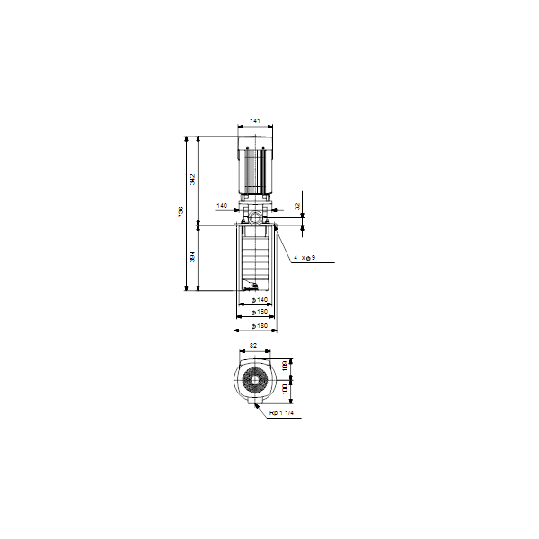Полупогружной насос Grundfos MTR 1-15/15 A-W-I-HUUV артикул 96519638 – габаритный чертеж