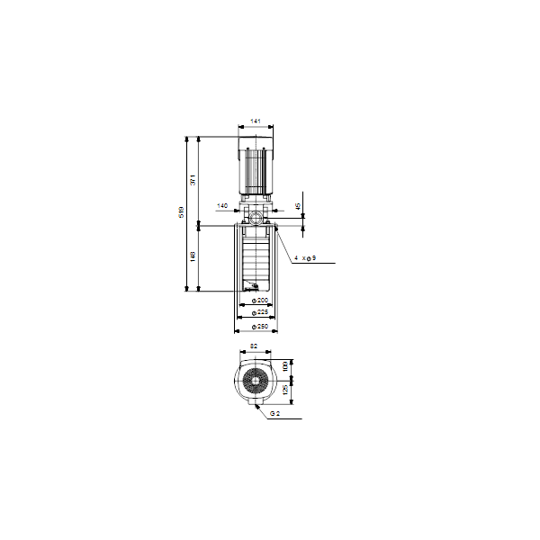 Полупогружной насос Grundfos MTR 10-2/1 A-W-A-HUUV артикул 96515446 – габаритный чертеж