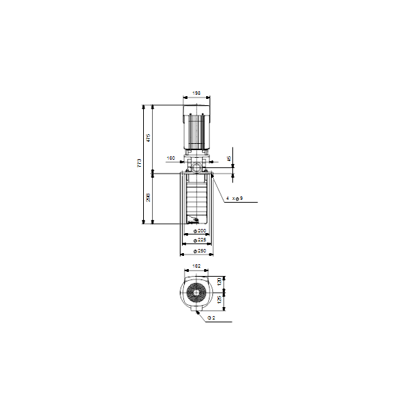 Полупогружной насос Grundfos MTR 10-7/7 A-W-I-HUUV артикул 96520051 – габаритный чертеж