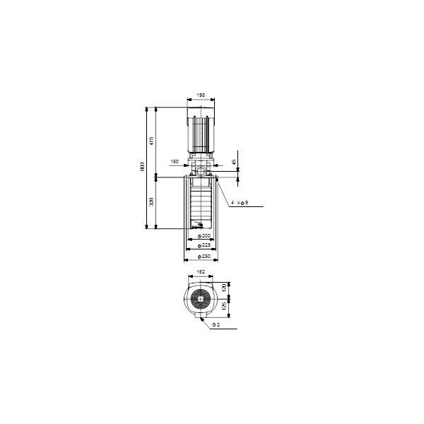 Полупогружной насос Grundfos MTR 10-8/8 A-W-I-HUUV артикул 96519970 – габаритный чертеж