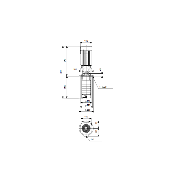 Полупогружной насос Grundfos MTR 15-3/3 A-W-I-HUUV артикул 96520062 – габаритный чертеж