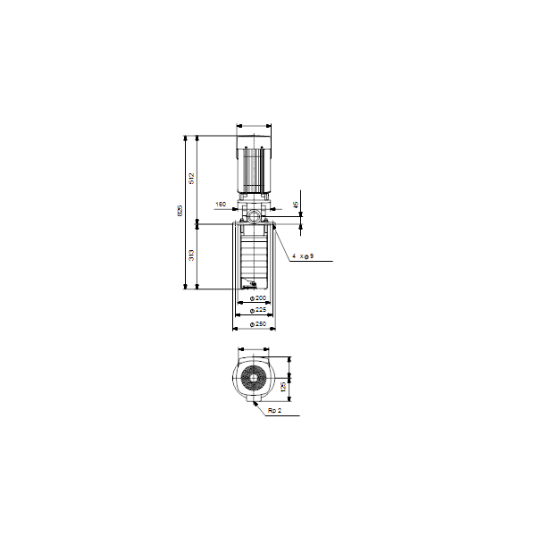 Полупогружной насос Grundfos MTR 15-5/5 A-W-A-HUUV артикул 96516020 – габаритный чертеж