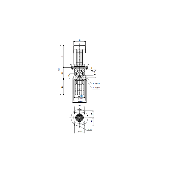Полупогружной насос Grundfos MTR 32-8/8 A-F-A-HUUV артикул 96429575 – габаритный чертеж
