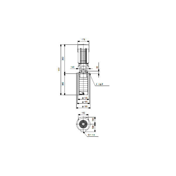 Полупогружной насос Grundfos MTR 5-10/10 A-W-I-HUUV артикул 96518668 – габаритный чертеж