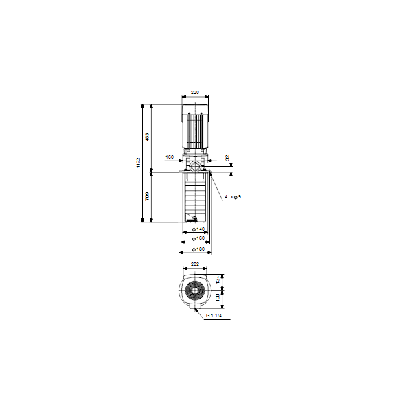 Полупогружной насос Grundfos MTR 5-22/22 A-W-I-HUUV артикул 96518677 – габаритный чертеж