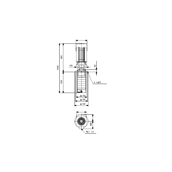 Полупогружной насос Grundfos MTR 5-24/24 A-W-I-HUUV артикул 96519723 – габаритный чертеж