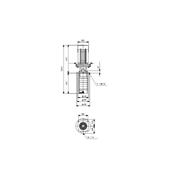 Полупогружной насос Grundfos MTR 8-14/14 A-W-A-HUUV артикул 98825710 – габаритный чертеж