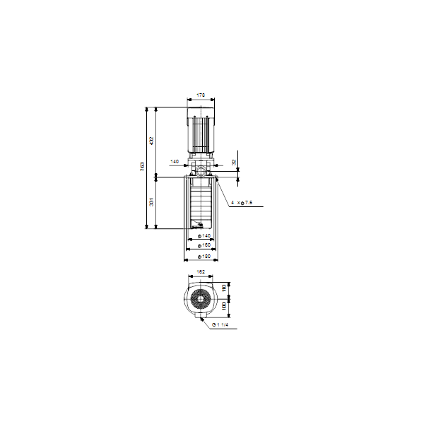 Полупогружной насос Grundfos MTR 8-6/6-1 A-W-A-HUUV артикул 98825697 – габаритный чертеж