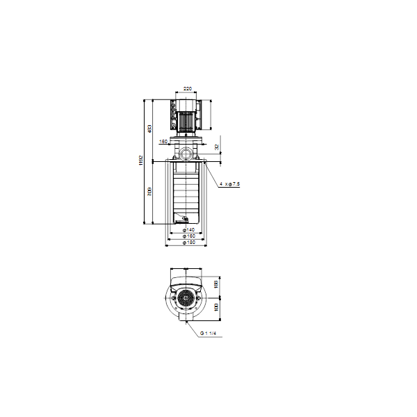 Полупогружной насос Grundfos MTRE 5-22/22 A-W-A-HUUV артикул 96520323 – габаритный чертеж