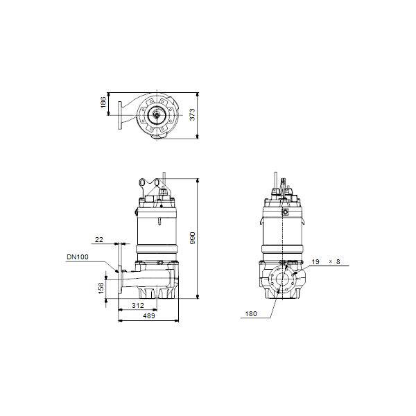 Погружной канализационный насос Grundfos S1.100.100.100.4.50M.S.241.R.EX.D.511 артикул 96811189 – габаритный чертеж