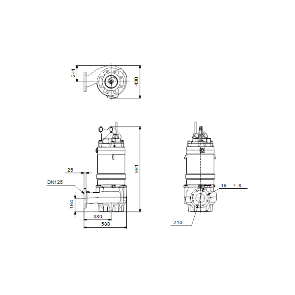 Погружной канализационный насос Grundfos S1.100.125.125.4.50L.C.267.Q.EX.D.511 артикул 96811095 – габаритный чертеж