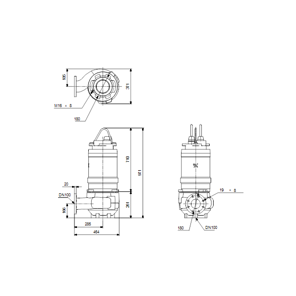 Погружной канализационный насос Grundfos S1.80.100.100.4.50H.H.260.R.EX.D.511 артикул 96811185 – габаритный чертеж