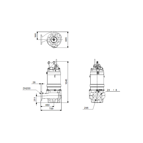 Погружной канализационный насос Grundfos S1.80.200.125.4.50E.C.244.G.EX.D.511 артикул 95113800 – габаритный чертеж