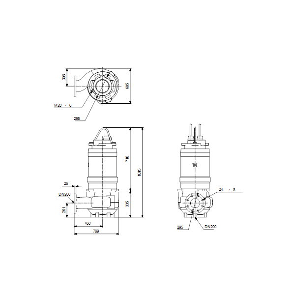 Погружной канализационный насос Grundfos S1.80.200.75.4.50E.H.198.R.EX.D.511 артикул 96811170 – габаритный чертеж