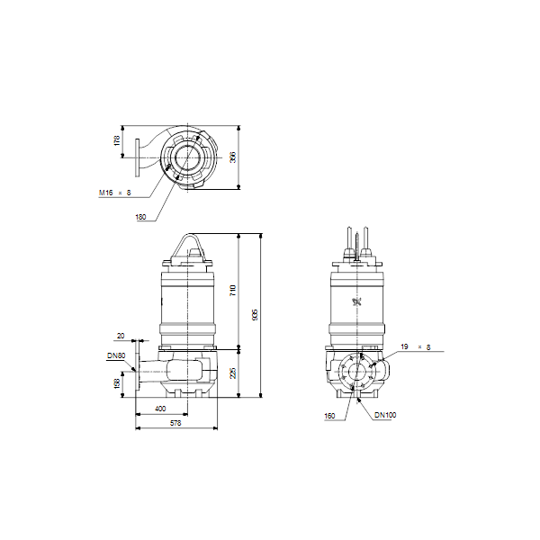 Погружной канализационный насос Grundfos SV.80.80.120.2.50H.H.198.G.EX.D.513 артикул 96781037 – габаритный чертеж