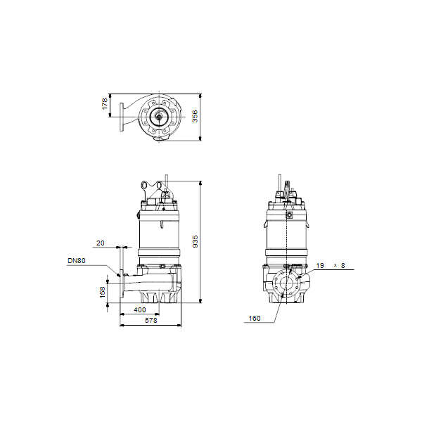 Погружной канализационный насос Grundfos SV.80.80.120.2.50H.S.201.R.EX.D.511 артикул 96811208 – габаритный чертеж
