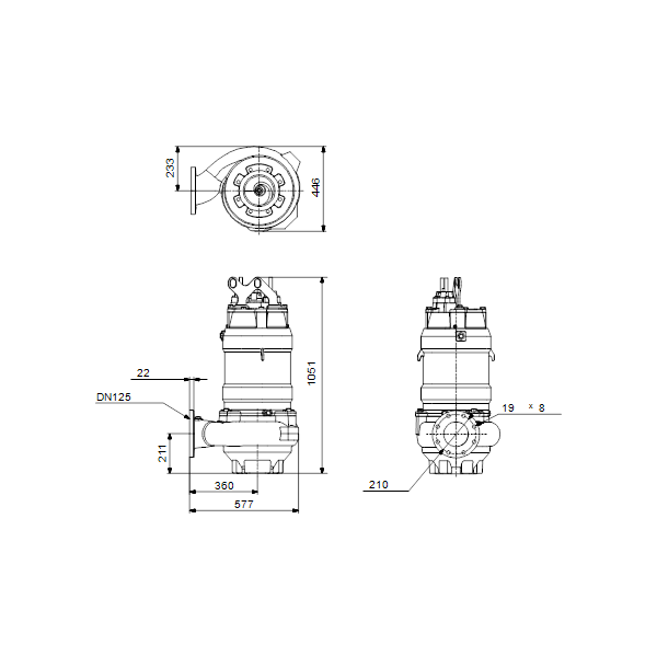 Погружной канализационный насос Grundfos S1.100.125.170.4.54M.C.274.Q.EX.D.511 артикул 96811343 – габаритный чертеж