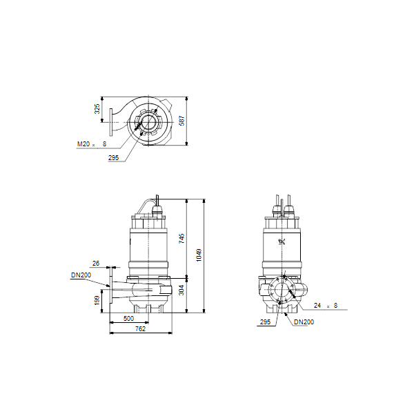 Погружной канализационный насос Grundfos S1.100.200.170.4.54L.H.285.R.EX.D.511 артикул 96811415 – габаритный чертеж