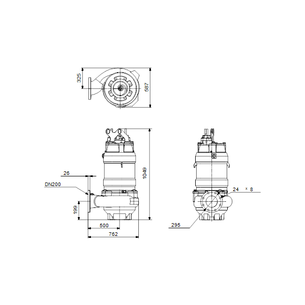 Погружной канализационный насос Grundfos S1.100.200.170.4.54L.S.285.R.EX.D.511 артикул 96811413 – габаритный чертеж