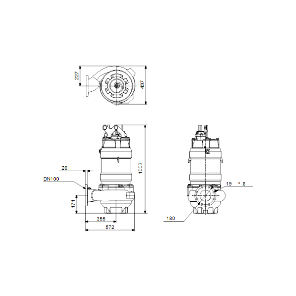 Погружной канализационный насос Grundfos S1.80.100.135.4.54H.S.277.Q.EX.D.511 артикул 96811220 – габаритный чертеж
