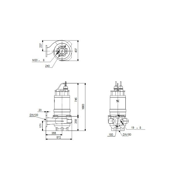 Погружной канализационный насос Grundfos S1.80.100.170.4.54H.H.304.R.EX.D.511 артикул 96811409 – габаритный чертеж