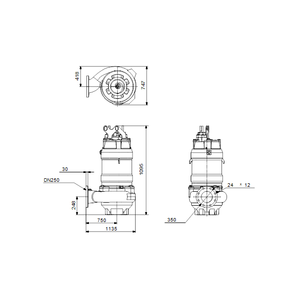 Погружной канализационный насос Grundfos S2.100.250.135.4.54E.C.218.S.EX.D.511 артикул 96811385 – габаритный чертеж