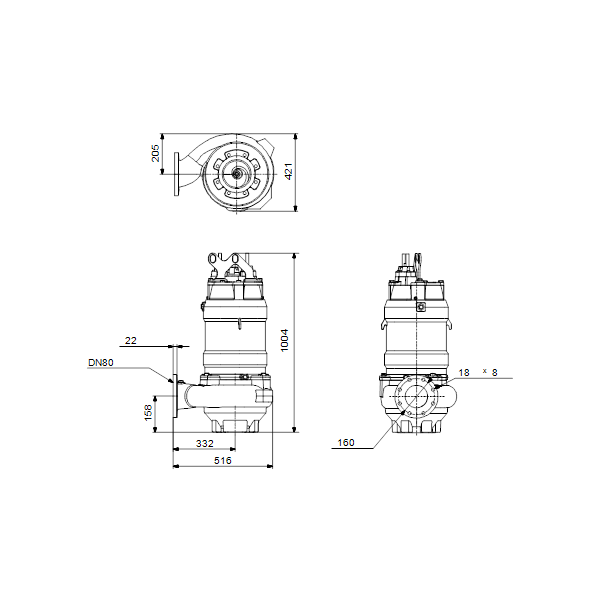 Погружной канализационный насос Grundfos SV.80.80.210.2.54H.S.244.Q.EX.D.511 артикул 96811362 – габаритный чертеж