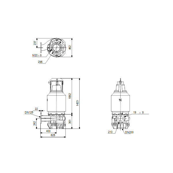 Погружной канализационный насос Grundfos S1.100.125.260.4.58M.D.316.Q.EX.D.511 артикул 96811559 – габаритный чертеж