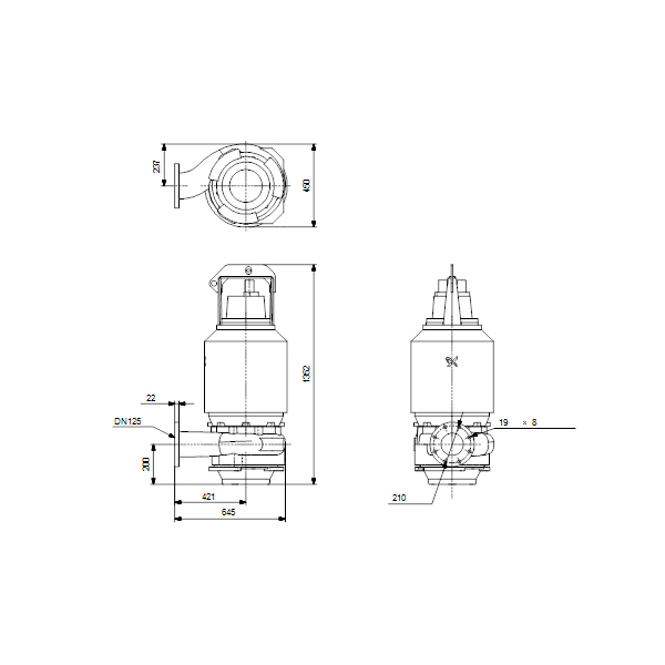 Погружной канализационный насос Grundfos S1.80.125.260.4.58H.C.341.Q.EX.D.511 артикул 96811554 – габаритный чертеж