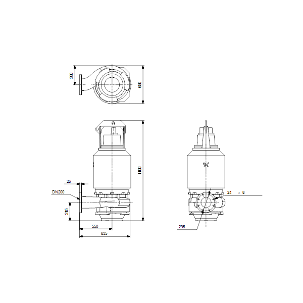 Погружной канализационный насос Grundfos S2.100.200.220.4.58L.C.248.Q.N.D.511 артикул 96811529 – габаритный чертеж
