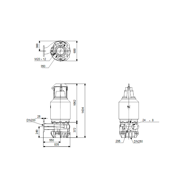 Погружной канализационный насос Grundfos S2.100.200.220.4.58L.H.248.G.N.D.513 артикул 96781567 – габаритный чертеж