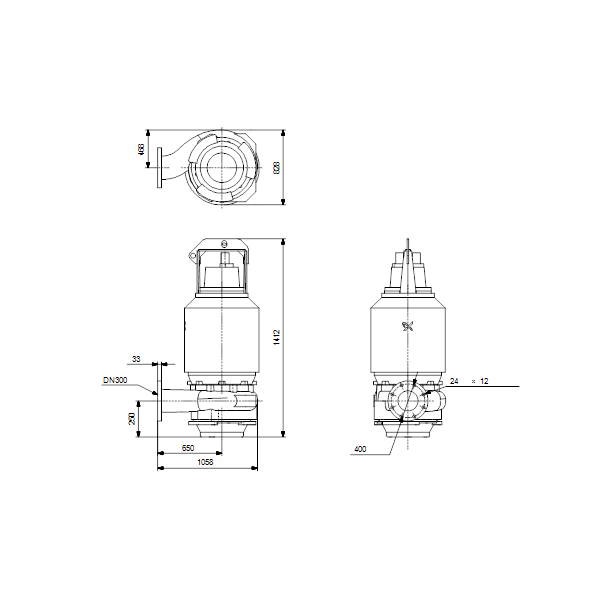 Погружной канализационный насос Grundfos S2.100.300.160.6.58E.C.304.G.EX.D.511 артикул 95113413 – габаритный чертеж