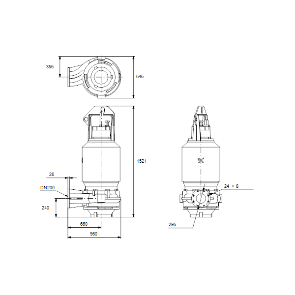 Погружной канализационный насос Grundfos S2.100.200.400.4.62L.C.285.Q.EX.D.511 артикул 96811666 – габаритный чертеж