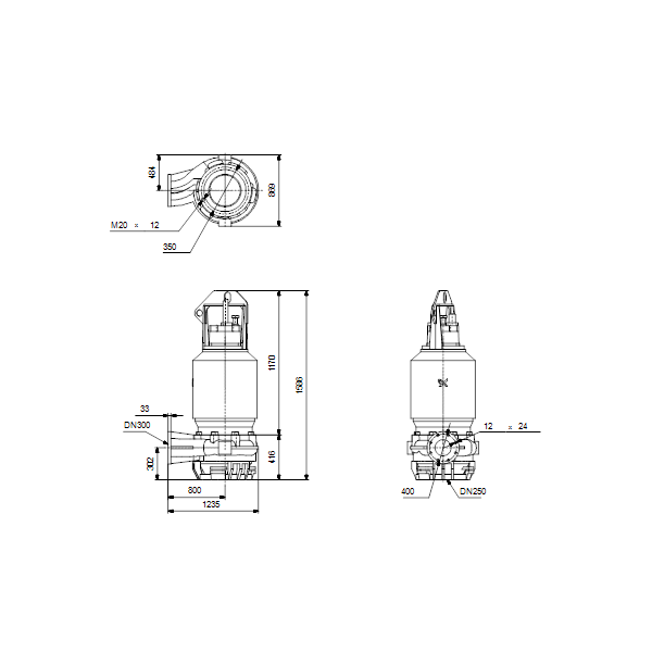 Погружной канализационный насос Grundfos S2.100.300.300.4.62E.H.253.G.N.D.513 артикул 96783256 – габаритный чертеж