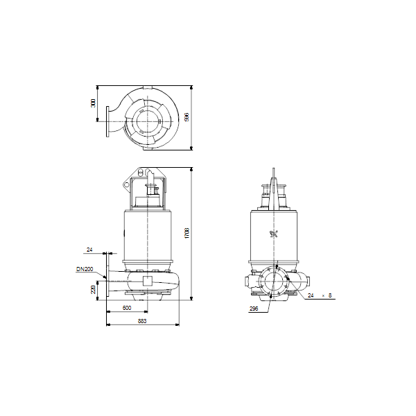 Погружной канализационный насос Grundfos S1.100.200.650.4.66H.C.406.Q.EX.D.511 артикул 96811960 – габаритный чертеж