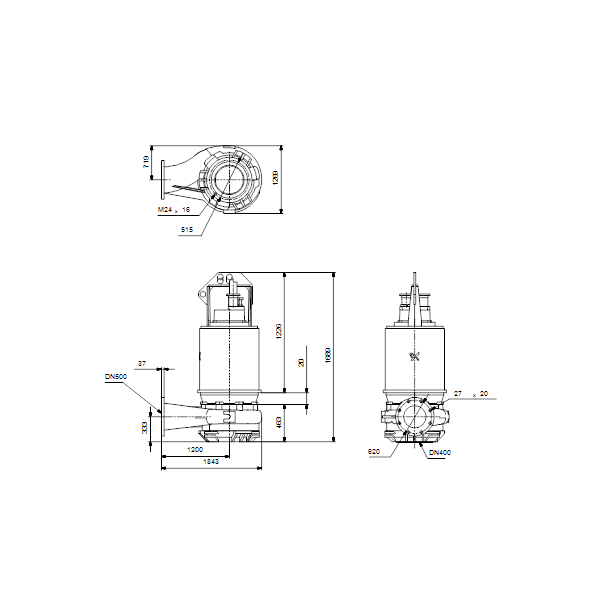 Погружной канализационный насос Grundfos S3.110.500.500.8.66L.D.426.G.N.D.513 артикул 96785380 – габаритный чертеж