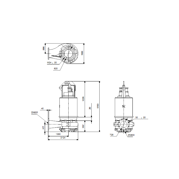 Погружной канализационный насос Grundfos S3.120.600.350.10.66E.D.470.G.N.D.513GPA артикул 96810512 – габаритный чертеж
