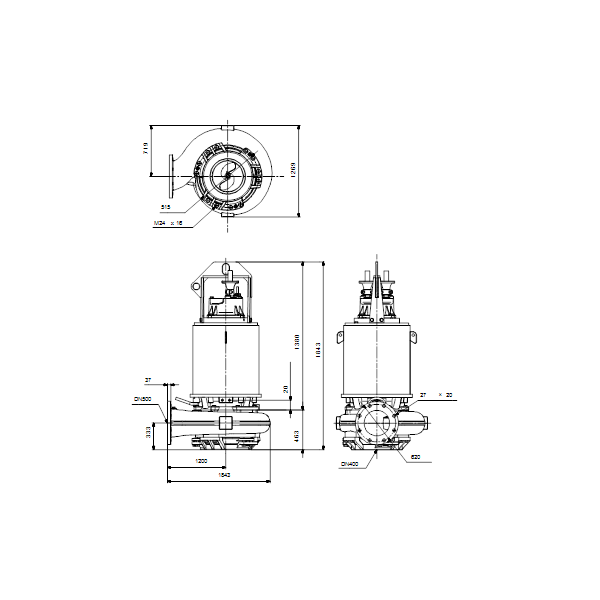 Погружной канализационный насос Grundfos S3.110.500.500.8.66L.D.426.G.EX.D.511 артикул 95112805 – габаритный чертеж